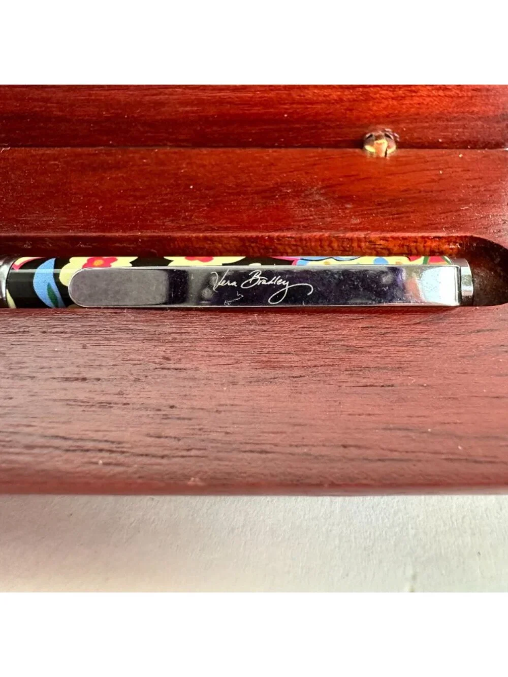 Vera Bradley Floral Patterned Ballpoint Pen With Wooden Case